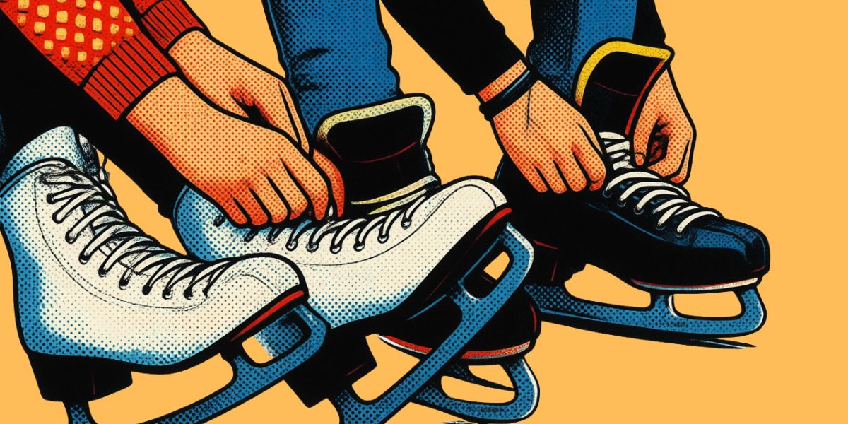 Tying up ice skating boots - pop art style